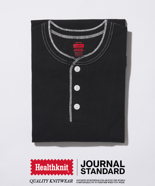 Healthknit（ヘルスニット）の「Healthknit / ヘルスニット 別注 ヘンリーネックTシャツ（Tシャツ/カットソー・メンズ・チャコールグレー/ホワイト/ブラック系その他/ブラウン・MEDIUM/LARGE）」の9枚目の写真