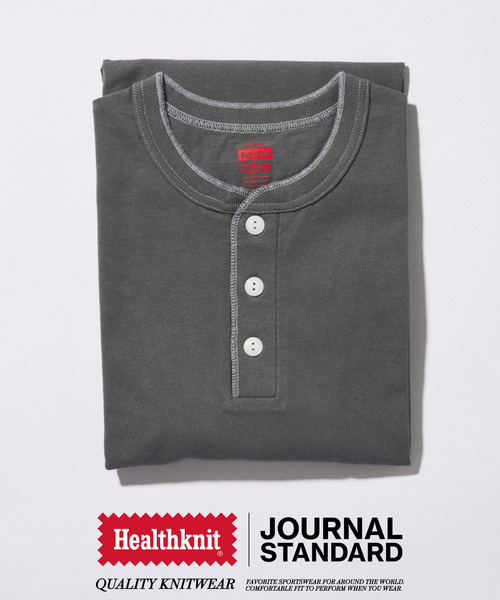 Healthknit（ヘルスニット）の「Healthknit / ヘルスニット 別注 ヘンリーネックTシャツ（Tシャツ/カットソー・メンズ・チャコールグレー/ホワイト/ブラック系その他/ブラウン・MEDIUM/LARGE）」の10枚目の写真