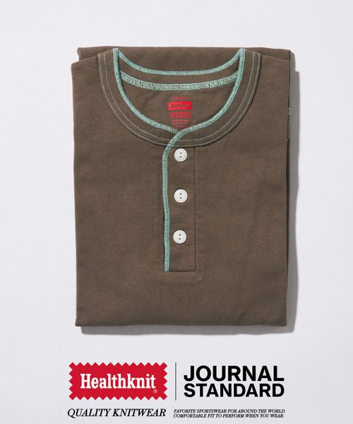Healthknit（ヘルスニット）の「Healthknit / ヘルスニット 別注 ヘンリーネックTシャツ（Tシャツ/カットソー・メンズ・チャコールグレー/ホワイト/ブラック系その他/ブラウン・MEDIUM/LARGE）」の12枚目の写真