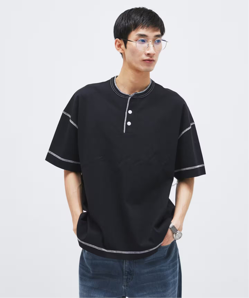 Healthknit（ヘルスニット）の「Healthknit / ヘルスニット 別注 ヘンリーネックTシャツ（Tシャツ/カットソー・メンズ・チャコールグレー/ホワイト/ブラック系その他/ブラウン・MEDIUM/LARGE）」の19枚目の写真