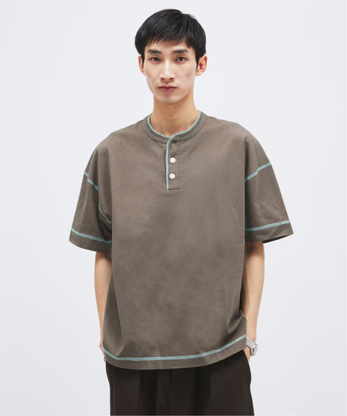 Healthknit(ヘルスニット)の「Healthknit / ヘルスニット 別注 ヘンリーネックTシャツ(Tシャツ/カットソー・メンズ・チャコールグレー/ホワイト/ブラック系その他/ブラウン・MEDIUM/LARGE)」の19枚目の写真