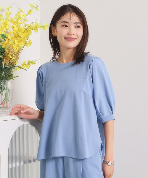ITS'DEMO(イッツデモ)の「【冷感】異素材切替袖ジャージーブラウス(シャツ/ブラウス・レディース・グリーン/ライトブルー/ナチュラル・00)」の14枚目の写真