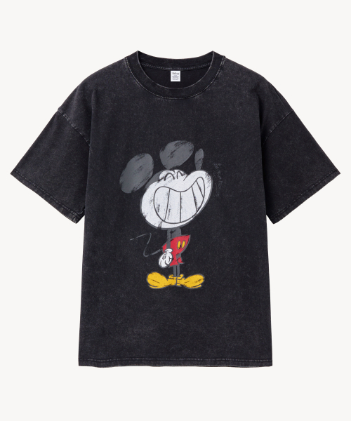 VTWO(ブイツー)の「ヴィンテージウォッシングスマイル_ミッキー_ Tシャツ (ブラック)(Tシャツ/カットソー・レディース・その他・LARGE/MEDIUM)」の1枚目の写真