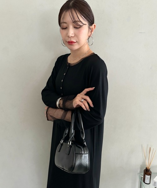 MYMOOD.(マイムード)の「チュールレイヤード風フロントボタンロングワンピース(ワンピース・レディース・ブラウン/ネイビー/ブラック・FREE)」の10枚目の写真