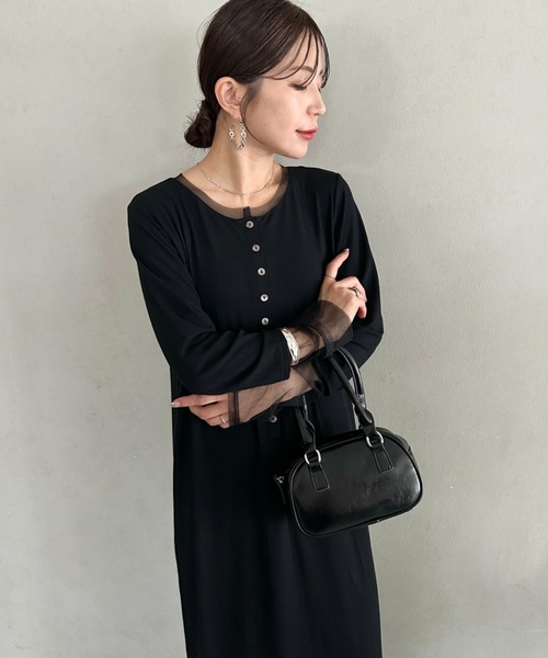 MYMOOD.(マイムード)の「チュールレイヤード風フロントボタンロングワンピース(ワンピース・レディース・ブラウン/ネイビー/ブラック・FREE)」の13枚目の写真