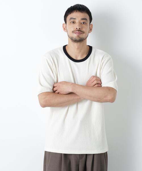 NANO universe(ナノユニバース)の「強撚ループヤーン針抜きリンガーTEE(Tシャツ/カットソー・メンズ・ブラウン/チャコール/ベージュ系その他・L/M)」の3枚目の写真