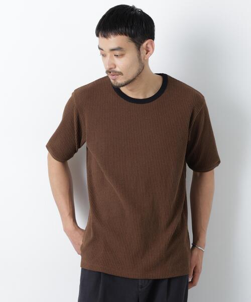 NANO universe(ナノユニバース)の「強撚ループヤーン針抜きリンガーTEE(Tシャツ/カットソー・メンズ・ブラウン/チャコール/ベージュ系その他・L/M)」の1枚目の写真