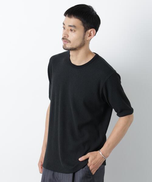 NANO universe(ナノユニバース)の「強撚ループヤーン針抜きリンガーTEE(Tシャツ/カットソー・メンズ・ブラウン/チャコール/ベージュ系その他・L/M)」の2枚目の写真
