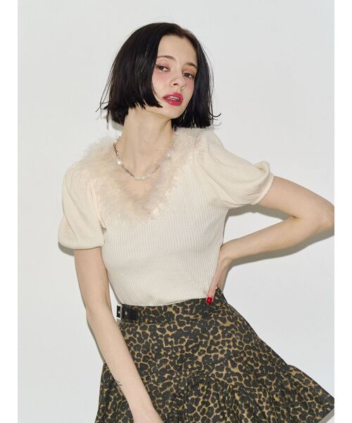 jouetie(ジュエティ)の「フェザードッキングトップス(Tシャツ/カットソー・レディース・ピンク/アイボリー/ブラック・FREE)」の8枚目の写真