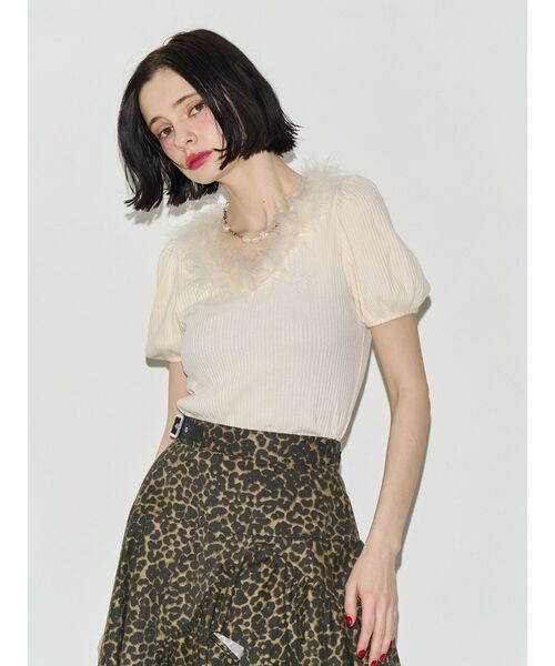 jouetie(ジュエティ)の「フェザードッキングトップス(Tシャツ/カットソー・レディース・ピンク/アイボリー/ブラック・FREE)」の9枚目の写真