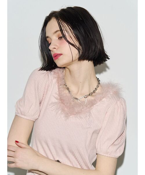 jouetie(ジュエティ)の「フェザードッキングトップス(Tシャツ/カットソー・レディース・ピンク/アイボリー/ブラック・FREE)」の16枚目の写真