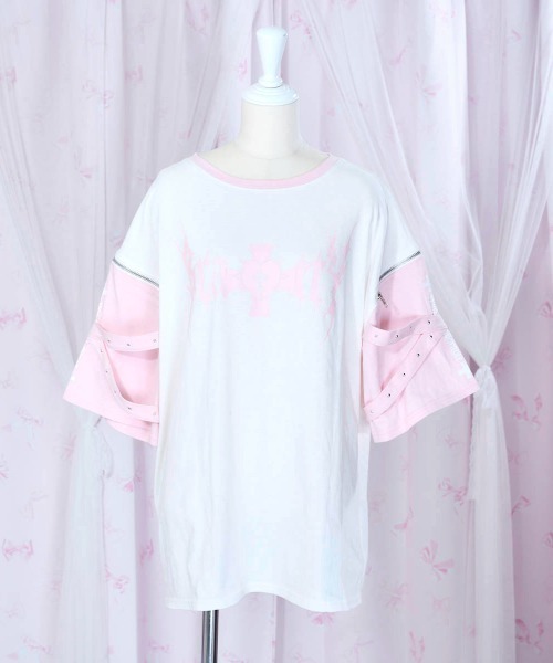 mine by LAFARY（マインバイラファリー）の「BrattYジップTシャツ（Tシャツ/カットソー・レディース・ブラック/ピンク・FREE）」の2枚目の写真