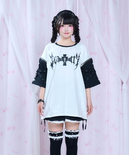 mine by LAFARY（マインバイラファリー）の「BrattYジップTシャツ（Tシャツ/カットソー・レディース・ブラック/ピンク・FREE）」の16枚目の写真