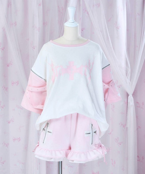 mine by LAFARY（マインバイラファリー）の「BrattYジップTシャツ（Tシャツ/カットソー・レディース・ブラック/ピンク・FREE）」の3枚目の写真