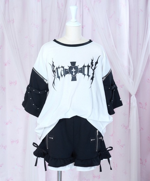 mine by LAFARY（マインバイラファリー）の「BrattYジップTシャツ（Tシャツ/カットソー・レディース・ブラック/ピンク・FREE）」の4枚目の写真