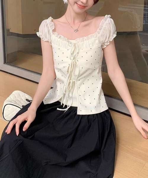 MAISON DE THERESE（メゾン ド テレーズ）の「ワンショルダー風 ドットトップス レディース ホワイト フリル（シャツ/ブラウス・レディース・アイボリー・S/M）」の5枚目の写真