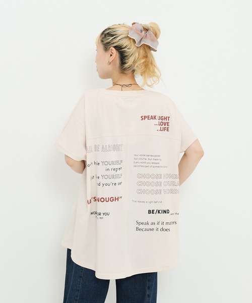 HEART MARKET（ハートマーケット）の「アシメフレンチ袖バックプリントチュニック（Tシャツ/カットソー・レディース・ネイビー/グレー/ナチュラル/ブラック/チャコール/ミント・FREE）」の5枚目の写真