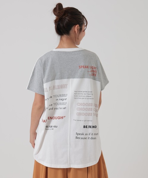 HEART MARKET（ハートマーケット）の「アシメフレンチ袖バックプリントチュニック（Tシャツ/カットソー・レディース・ネイビー/グレー/ナチュラル/ブラック/チャコール/ミント・FREE）」の3枚目の写真