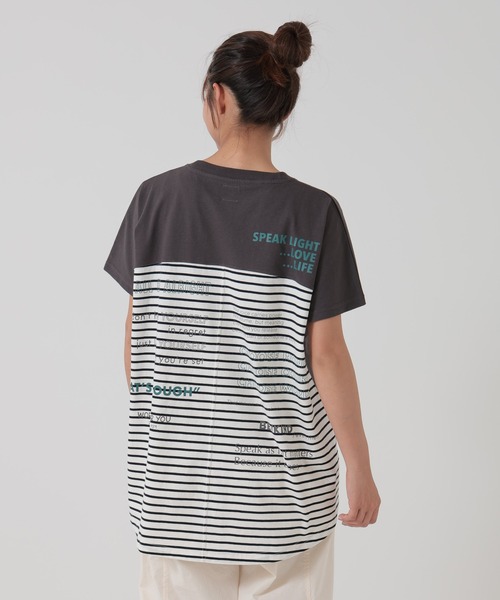 HEART MARKET（ハートマーケット）の「アシメフレンチ袖バックプリントチュニック（Tシャツ/カットソー・レディース・ネイビー/グレー/ナチュラル/ブラック/チャコール/ミント・FREE）」の4枚目の写真