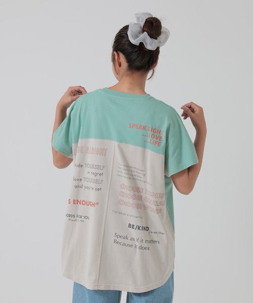 HEART MARKET（ハートマーケット）の「アシメフレンチ袖バックプリントチュニック（Tシャツ/カットソー・レディース・ネイビー/グレー/ナチュラル/ブラック/チャコール/ミント・FREE）」の6枚目の写真