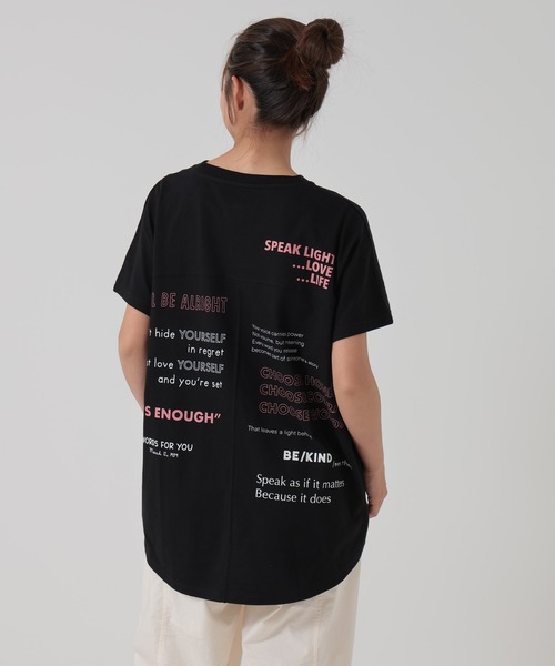 HEART MARKET（ハートマーケット）の「アシメフレンチ袖バックプリントチュニック（Tシャツ/カットソー・レディース・ネイビー/グレー/ナチュラル/ブラック/チャコール/ミント・FREE）」の2枚目の写真