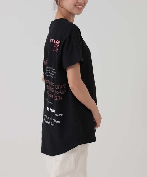 HEART MARKET（ハートマーケット）の「アシメフレンチ袖バックプリントチュニック（Tシャツ/カットソー・レディース・ネイビー/グレー/ナチュラル/ブラック/チャコール/ミント・FREE）」の7枚目の写真