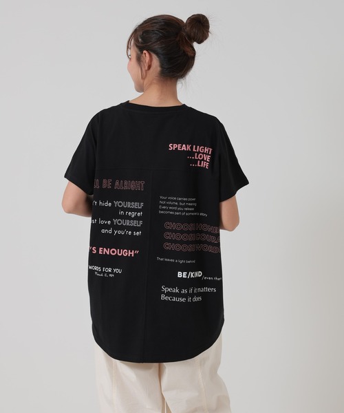 HEART MARKET（ハートマーケット）の「アシメフレンチ袖バックプリントチュニック（Tシャツ/カットソー・レディース・ネイビー/グレー/ナチュラル/ブラック/チャコール/ミント・FREE）」の8枚目の写真