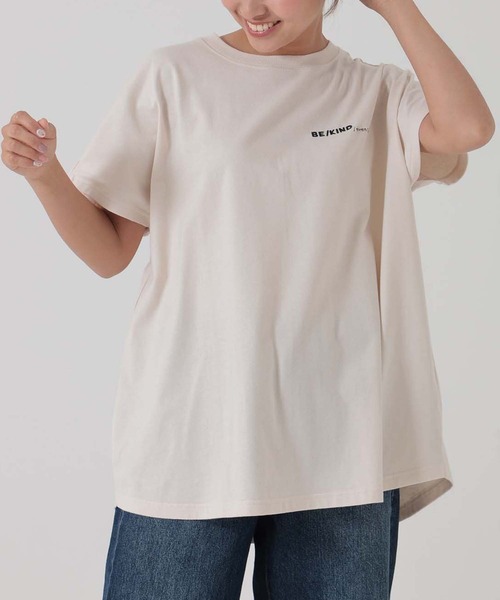 HEART MARKET（ハートマーケット）の「アシメフレンチ袖バックプリントチュニック（Tシャツ/カットソー・レディース・ネイビー/グレー/ナチュラル/ブラック/チャコール/ミント・FREE）」の12枚目の写真