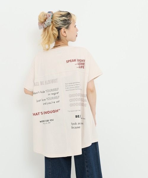 HEART MARKET（ハートマーケット）の「アシメフレンチ袖バックプリントチュニック（Tシャツ/カットソー・レディース・ネイビー/グレー/ナチュラル/ブラック/チャコール/ミント・FREE）」の14枚目の写真
