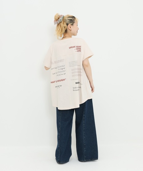 HEART MARKET（ハートマーケット）の「アシメフレンチ袖バックプリントチュニック（Tシャツ/カットソー・レディース・ネイビー/グレー/ナチュラル/ブラック/チャコール/ミント・FREE）」の11枚目の写真