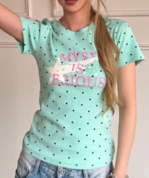ドット柄 クルーネックスターグラフィックプリントTシャツ コンパクトT 半袖 Y2K
