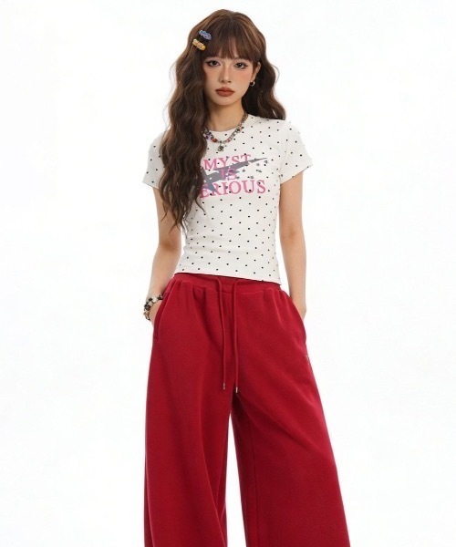 SHEPP(シープ)の「ドット柄 クルーネックスターグラフィックプリントTシャツ コンパクトT 半袖 Y2K(Tシャツ/カットソー・レディース・ネイビー/グリーン/ホワイト・M/L)」の18枚目の写真