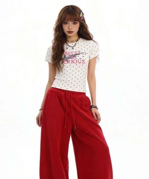 SHEPP(シープ)の「ドット柄 クルーネックスターグラフィックプリントTシャツ コンパクトT 半袖 Y2K(Tシャツ/カットソー・レディース・ネイビー/グリーン/ホワイト・M/L)」の19枚目の写真