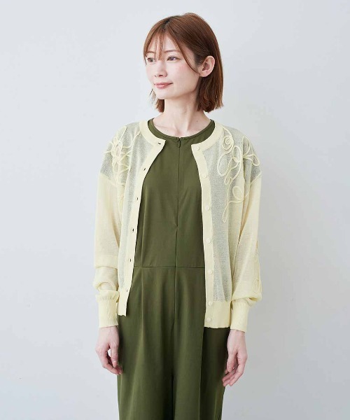 IEDIT(イディット)の「IEDIT 接触冷感コード刺しゅうシアーカーディガン(カーディガン/ボレロ・レディース・ライトグレー/ライトイエロー/ブラック・M/3L/L/LL/S)」の11枚目の写真