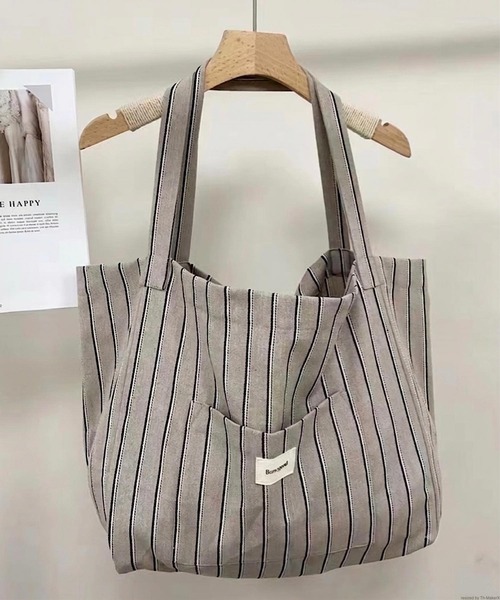 TONE SELECT GOODS(トーンセレクトグッズ)の「Liaa/ストライプ 大容量 トートバッグ A18821(トートバッグ・レディース・グレー/ブラック・FREE)」の2枚目の写真