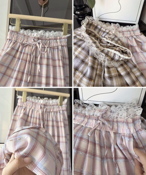 Miniministore（ミニミニストア）の「レースウエストチェック柄ワイドパンツ春夏（デニムパンツ・レディース・ベージュ/ピンク・FREE）」の19枚目の写真