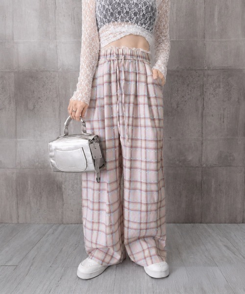 Miniministore（ミニミニストア）の「レースウエストチェック柄ワイドパンツ春夏（デニムパンツ・レディース・ベージュ/ピンク・FREE）」の20枚目の写真