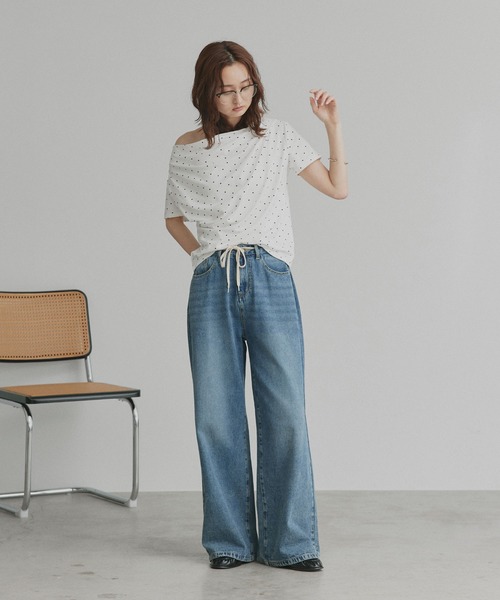 ad thie(アドティエ)の「ドット ドレープネック トップス(Tシャツ/カットソー・レディース・オフホワイト/杢グレー/ブラック・FREE)」の6枚目の写真