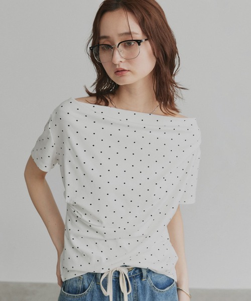 ad thie(アドティエ)の「ドット ドレープネック トップス(Tシャツ/カットソー・レディース・オフホワイト/杢グレー/ブラック・FREE)」の7枚目の写真