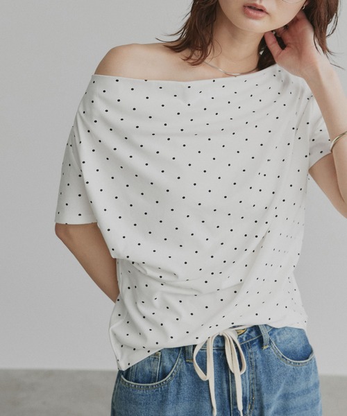 ad thie(アドティエ)の「ドット ドレープネック トップス(Tシャツ/カットソー・レディース・オフホワイト/杢グレー/ブラック・FREE)」の8枚目の写真