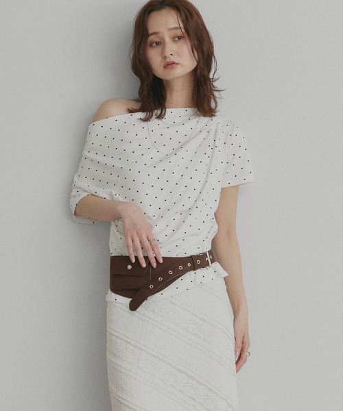ad thie(アドティエ)の「ドット ドレープネック トップス(Tシャツ/カットソー・レディース・オフホワイト/杢グレー/ブラック・FREE)」の12枚目の写真