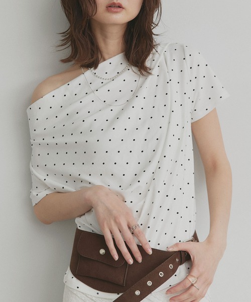 ad thie(アドティエ)の「ドット ドレープネック トップス(Tシャツ/カットソー・レディース・オフホワイト/杢グレー/ブラック・FREE)」の13枚目の写真