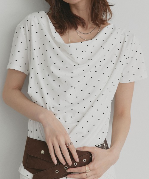 ad thie(アドティエ)の「ドット ドレープネック トップス(Tシャツ/カットソー・レディース・オフホワイト/杢グレー/ブラック・FREE)」の15枚目の写真