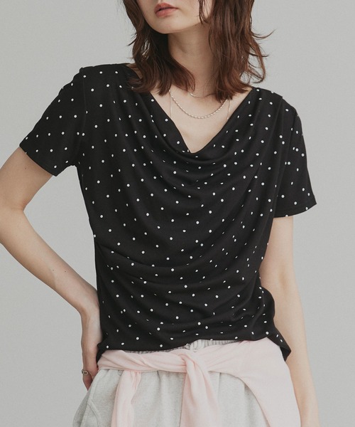 ad thie(アドティエ)の「ドット ドレープネック トップス(Tシャツ/カットソー・レディース・オフホワイト/杢グレー/ブラック・FREE)」の18枚目の写真