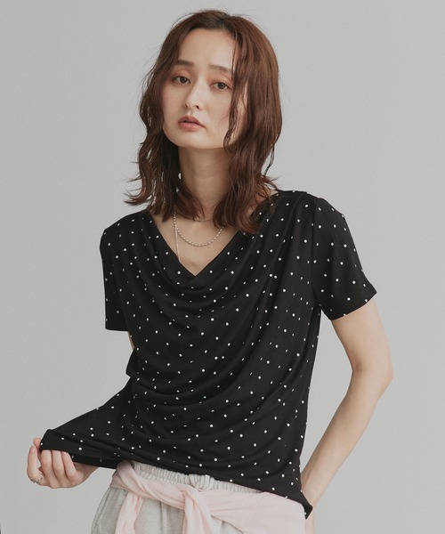ad thie(アドティエ)の「ドット ドレープネック トップス(Tシャツ/カットソー・レディース・オフホワイト/杢グレー/ブラック・FREE)」の21枚目の写真