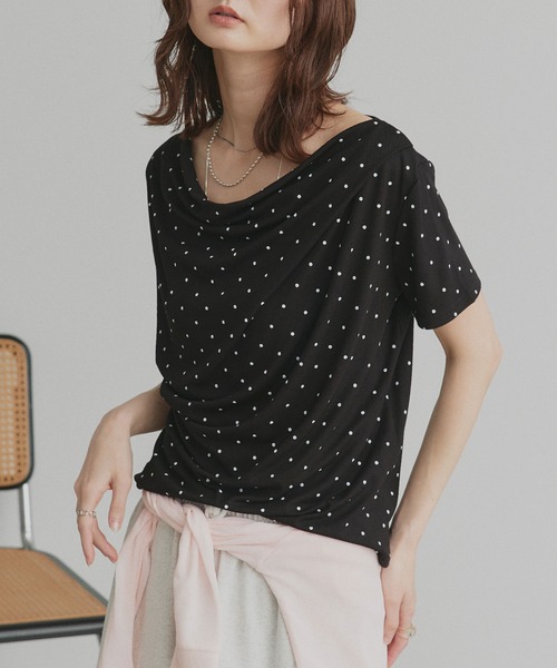 ad thie(アドティエ)の「ドット ドレープネック トップス(Tシャツ/カットソー・レディース・オフホワイト/杢グレー/ブラック・FREE)」の22枚目の写真