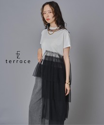 アシンメトリーチュールフリルTシャツ