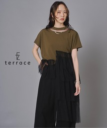 アシンメトリーチュールフリルTシャツ