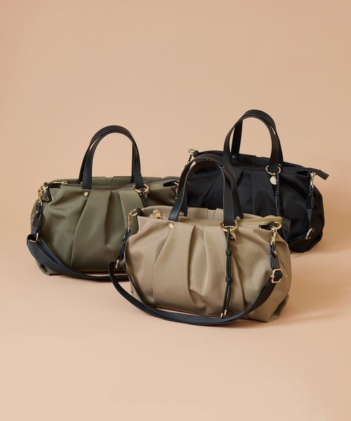 TREASURE TOPKAPI(トレジャートプカピ)の「【TREASURE TOPKAPI】Lien リヤン タックシルエット 2WAY ミニ トートバッグ / 軽量(トートバッグ・レディース・ブラック/ベージュ/カーキ・FREE)」の5枚目の写真
