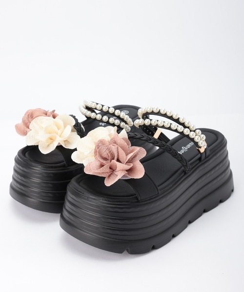 Lace Ladies（レースレディース）の「フラワー モチーフ パール ストラップ 厚底 サンダル（サンダル・レディース・アイボリー/ブラック・23.5cm/23cm/24.5cm/24cm/22.5cm）」の18枚目の写真